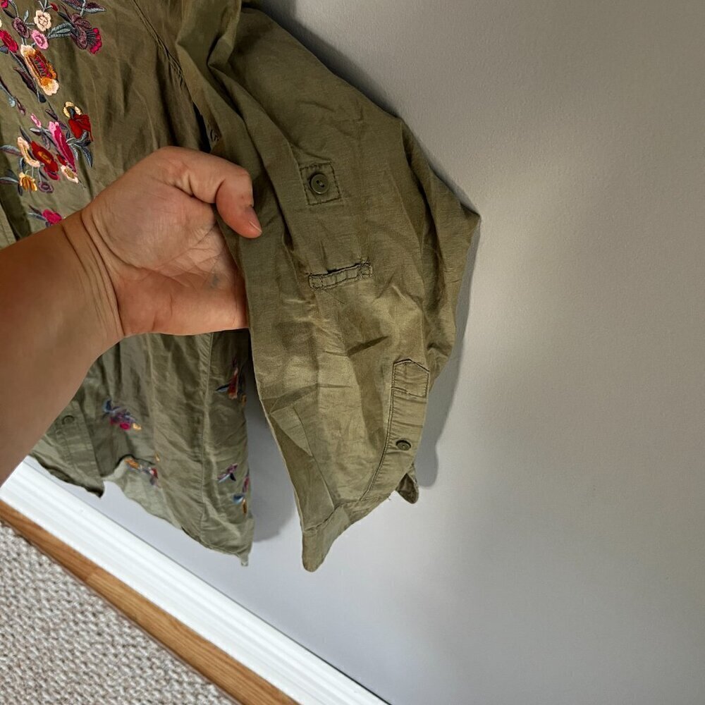 Zara floral embroidered button down shirt Green Size XS boho western festival - Picture 12 of 14